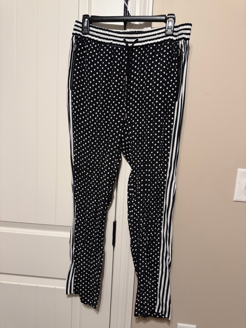 Express Black and White Polka Dot Track Joggers